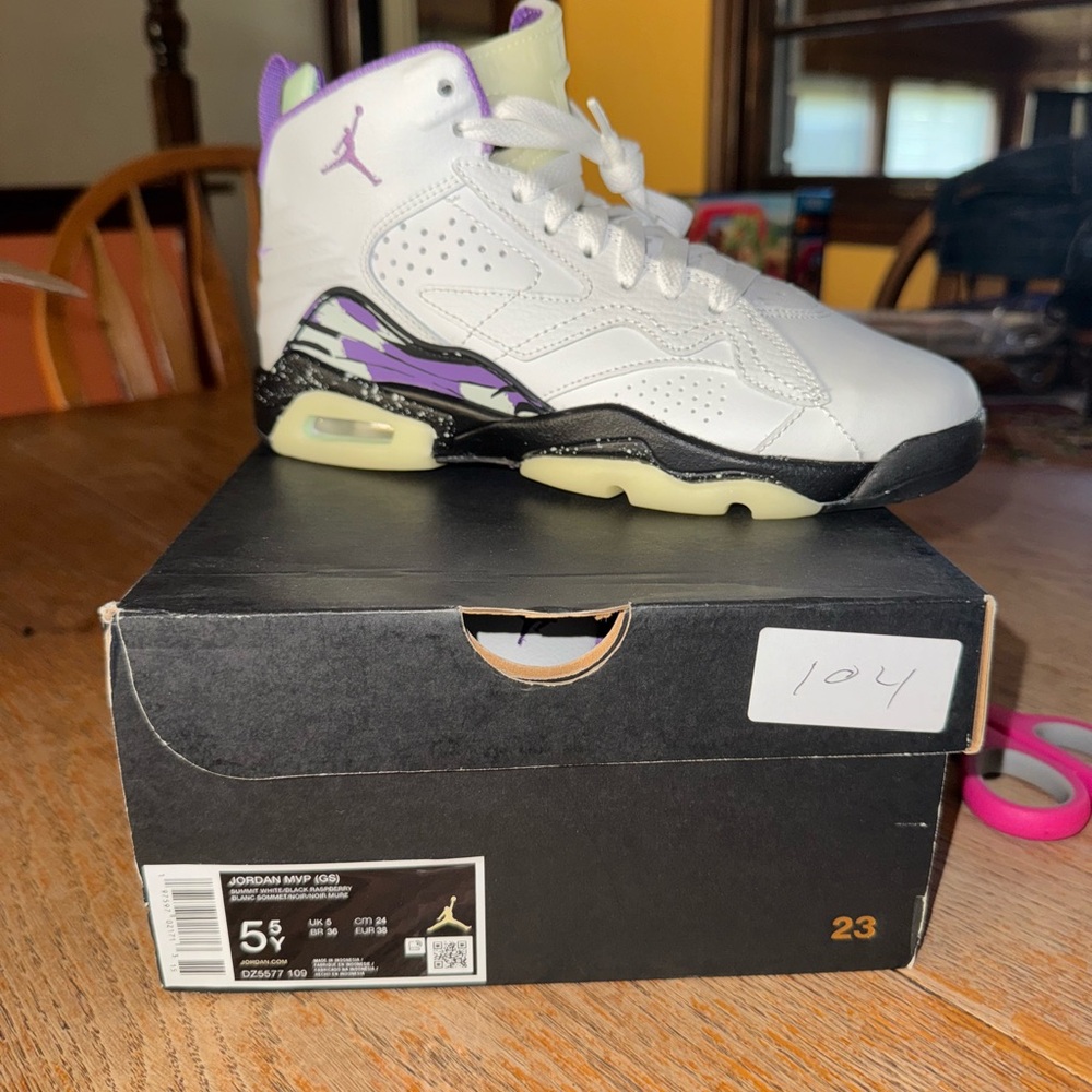 Jordan Kids' White and Purple Sneakers